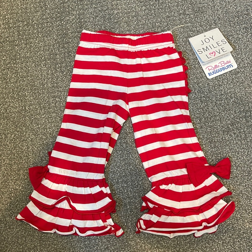 Toddler Girls Red Striped RuffleButts pants